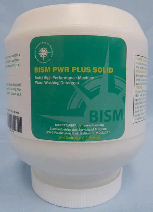 White jar with teal label - BISM PWR PLUS SOLID